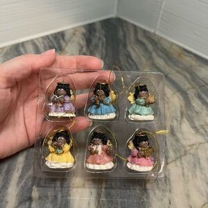 Gift Co. Set Of 6 Afro American Polystone Mini Ornaments, Vintage